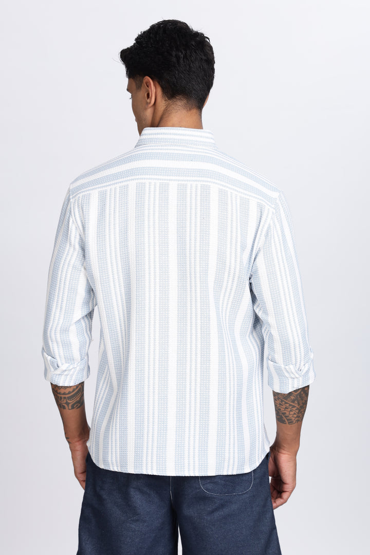 Stripes: Blue Textured Fabric Shirt