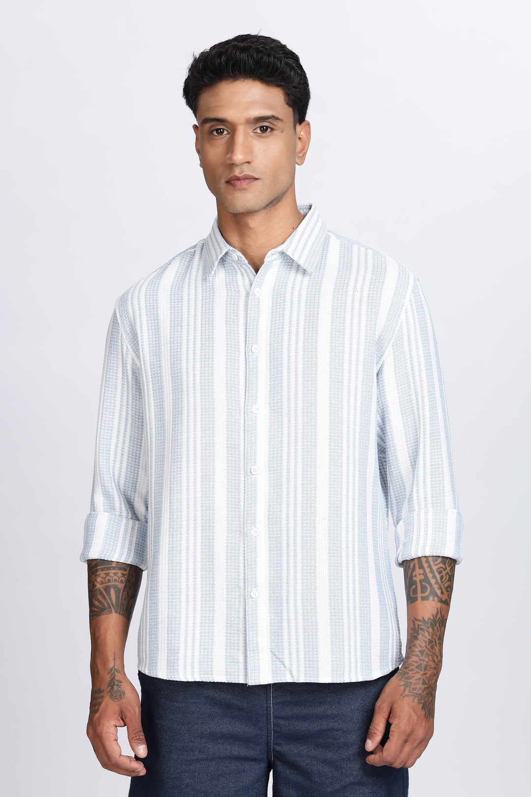 Stripes: Blue Textured Fabric Shirt