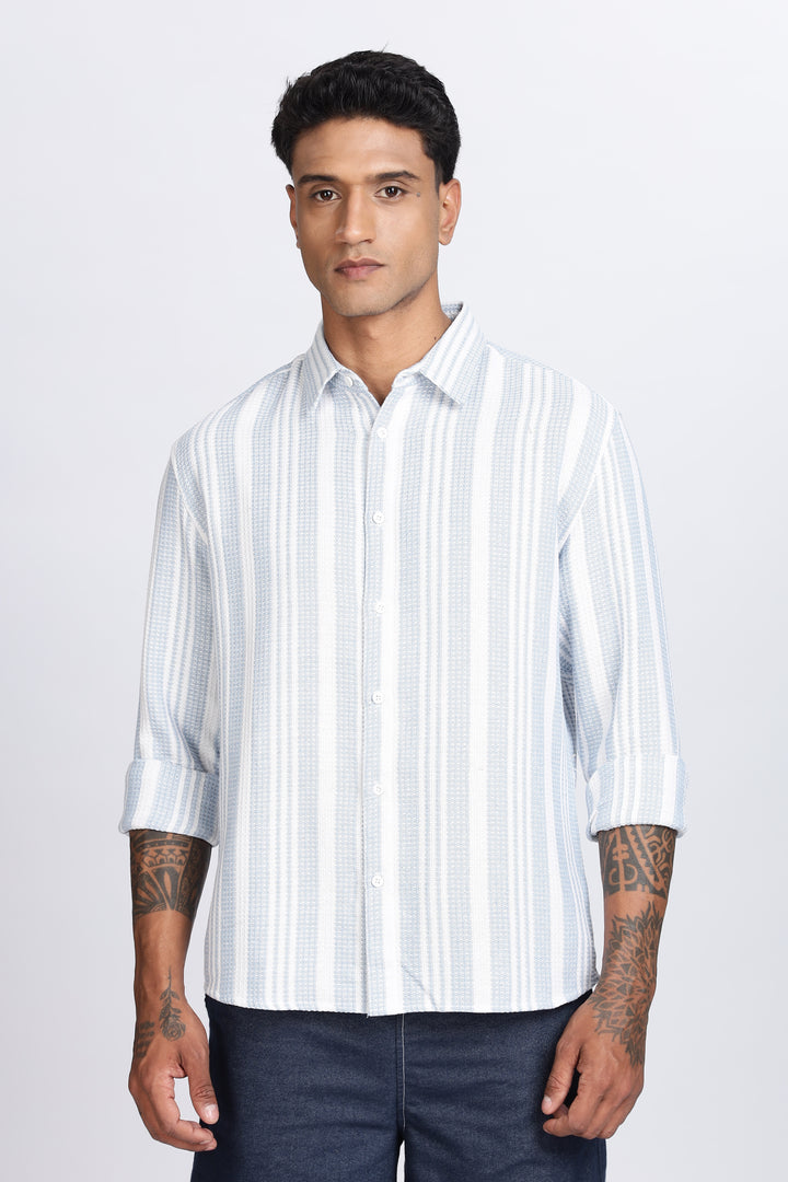 Stripes: Blue Textured Fabric Shirt