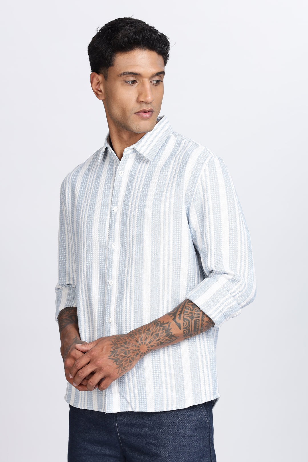 Stripes: Blue Textured Fabric Shirt
