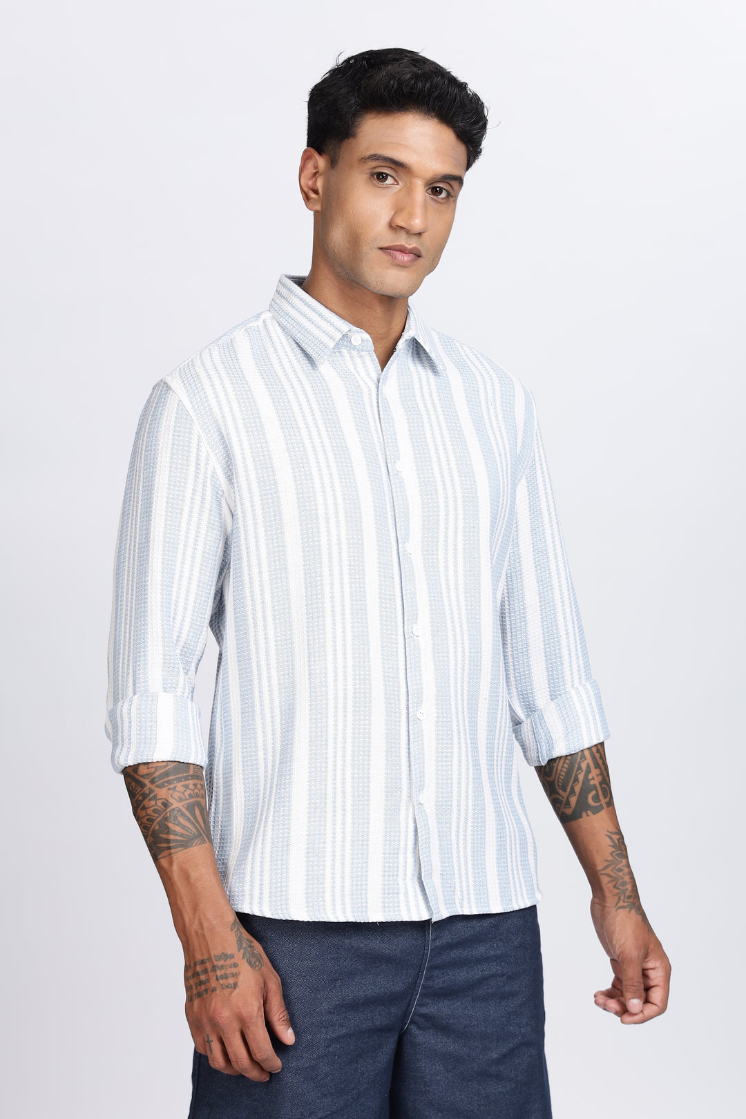 Stripes: Blue Textured Fabric Shirt