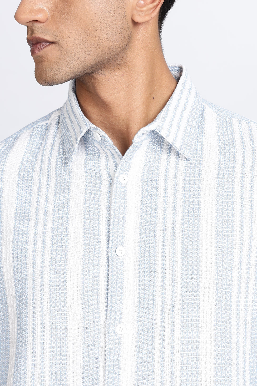Stripes: Blue Textured Fabric Shirt