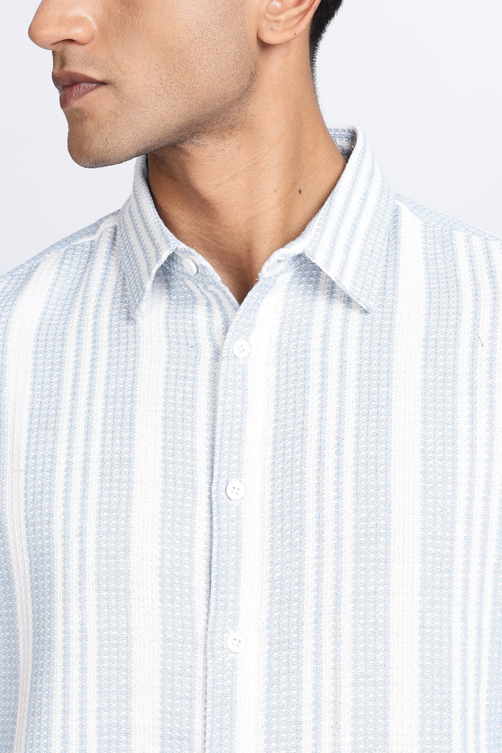 Stripes: Blue Textured Fabric Shirt