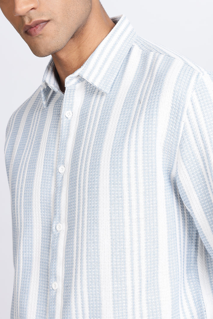Stripes: Blue Textured Fabric Shirt