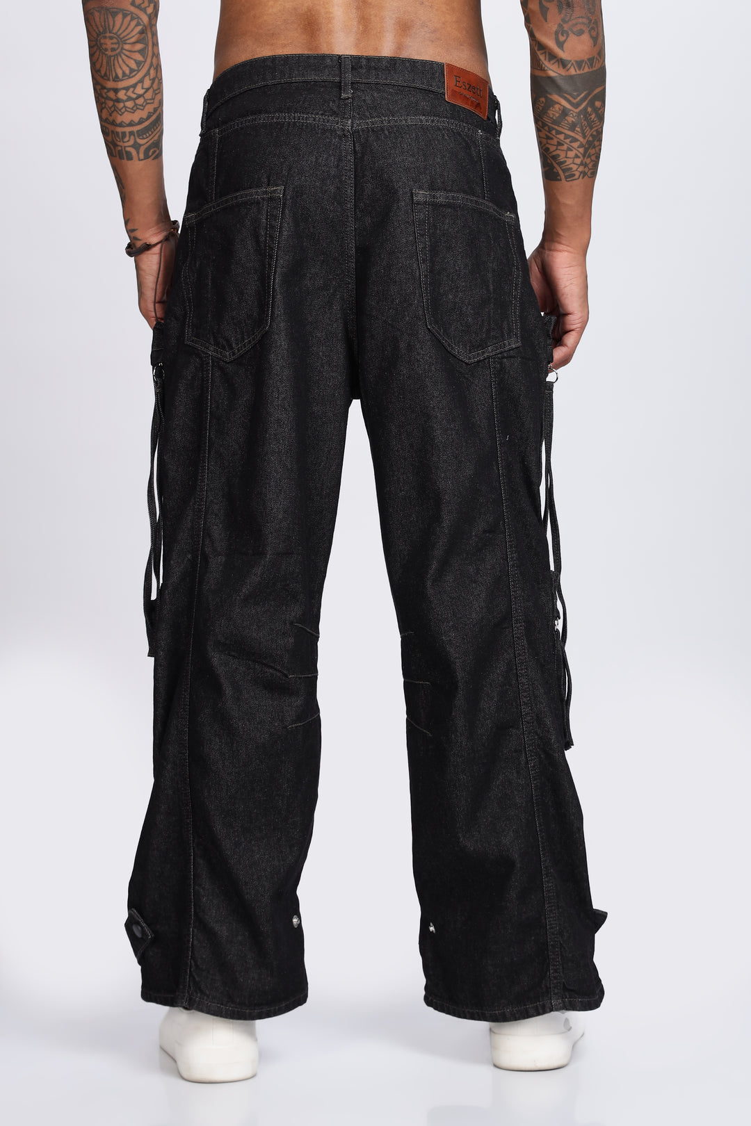 Coal Black Baggy Cargo Pants