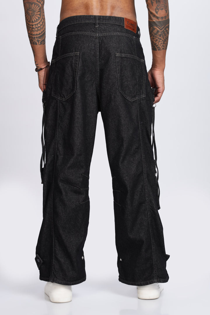 Coal Black Baggy Cargo Pants