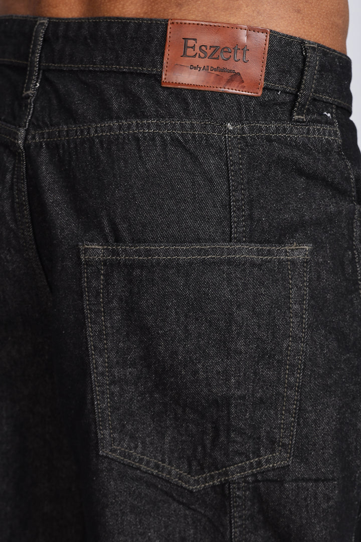 Coal Black Baggy Cargo Pants