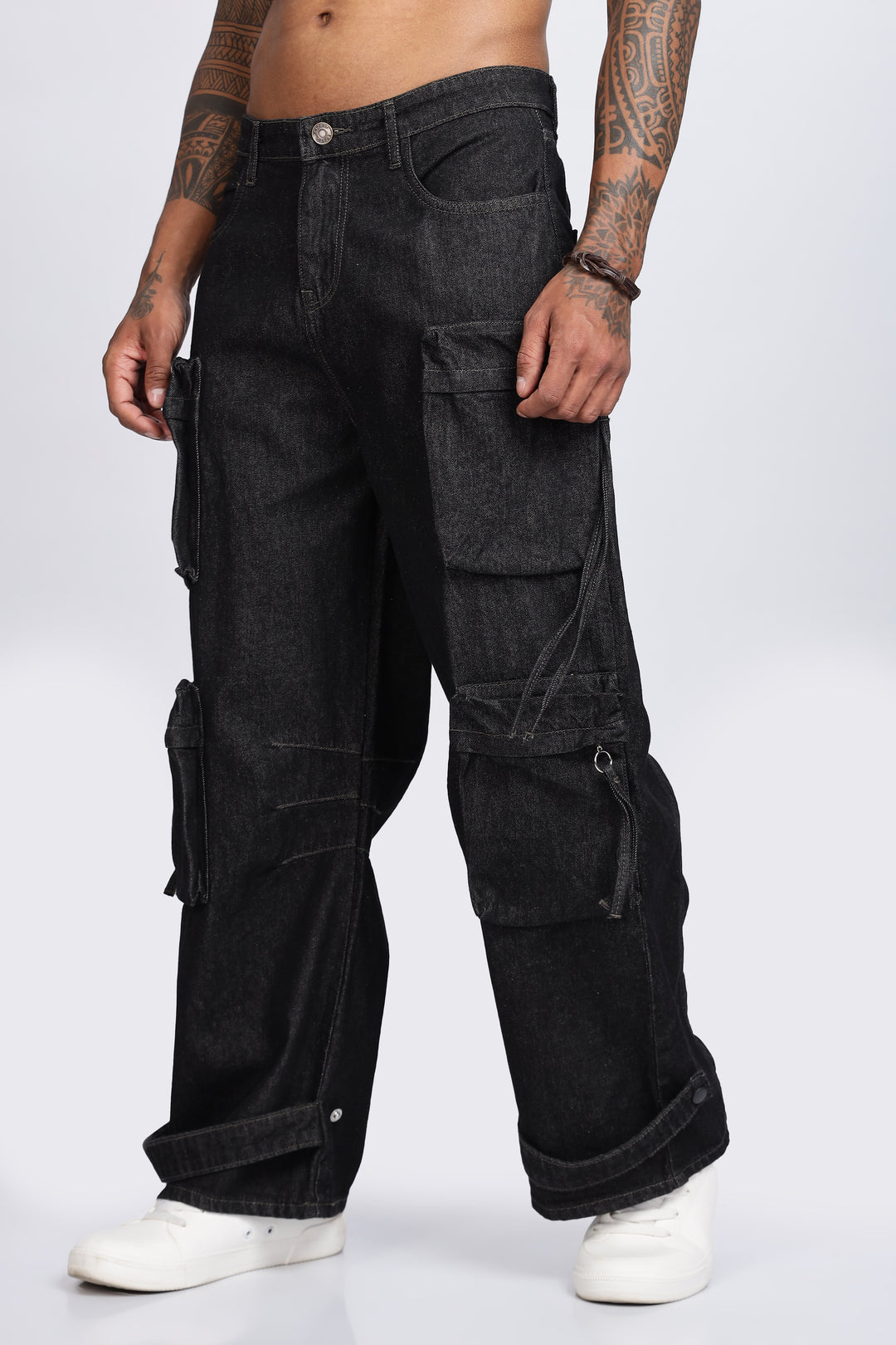 Coal Black Baggy Cargo Pants