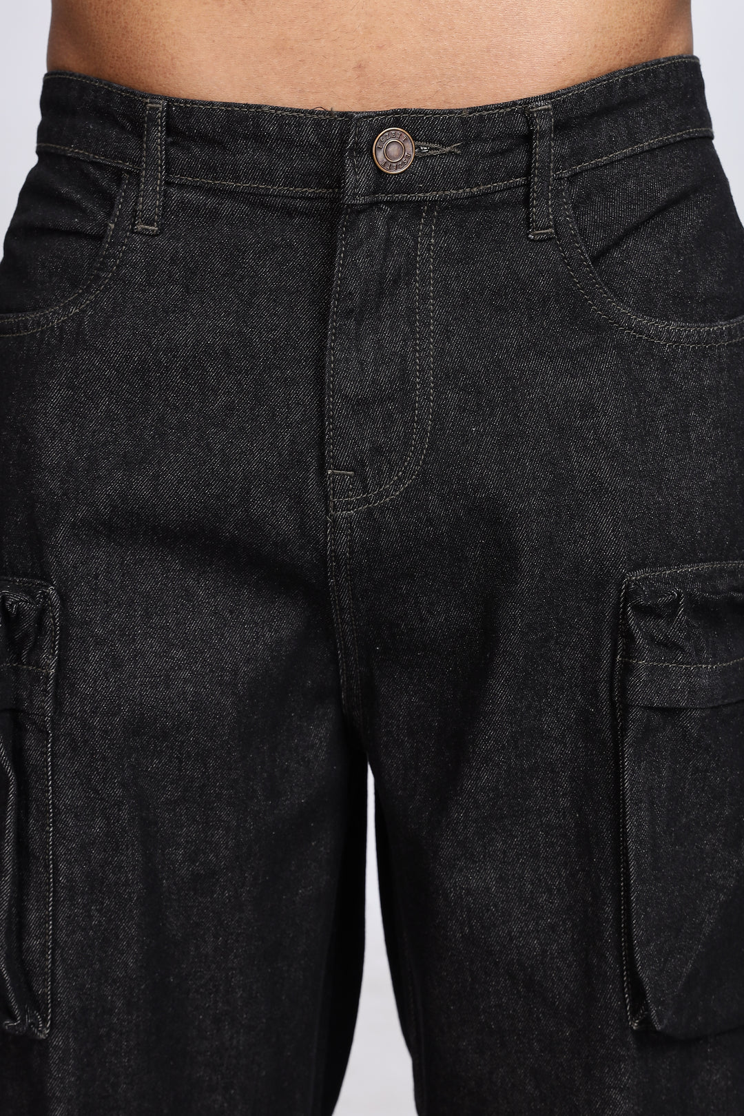 Coal Black Baggy Cargo Pants