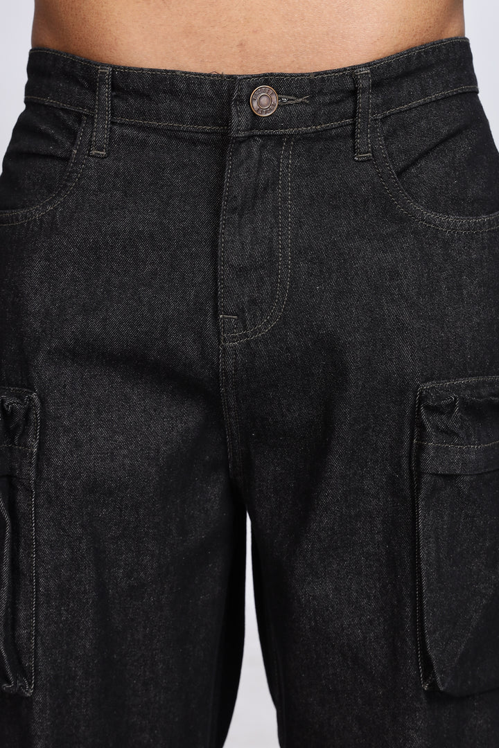 Coal Black Baggy Cargo Pants