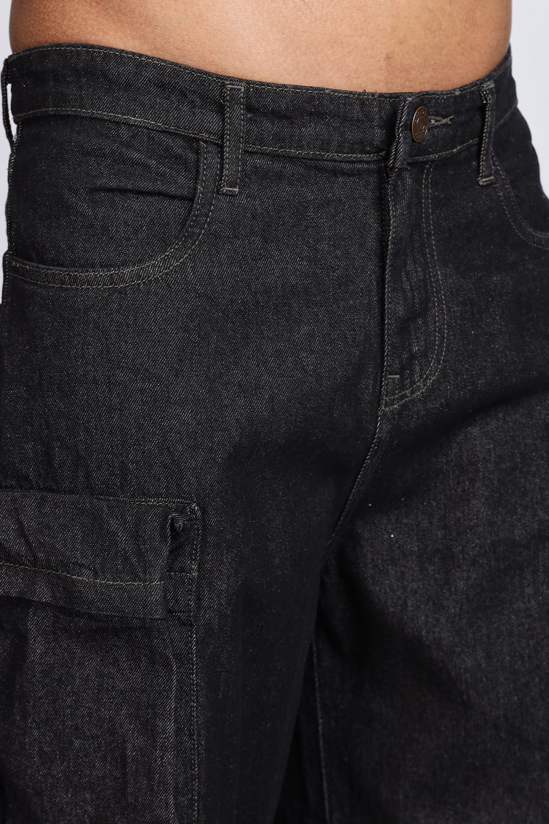 Coal Black Baggy Cargo Pants