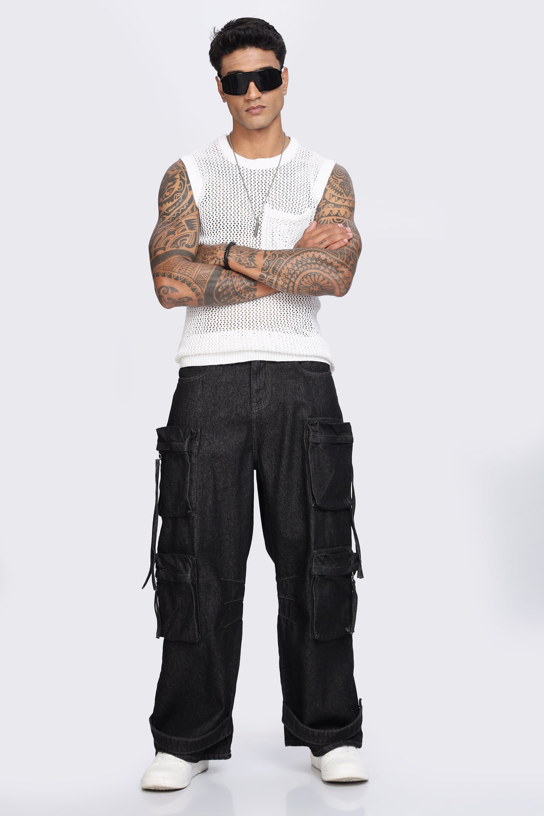 Coal Black Baggy Cargo Pants