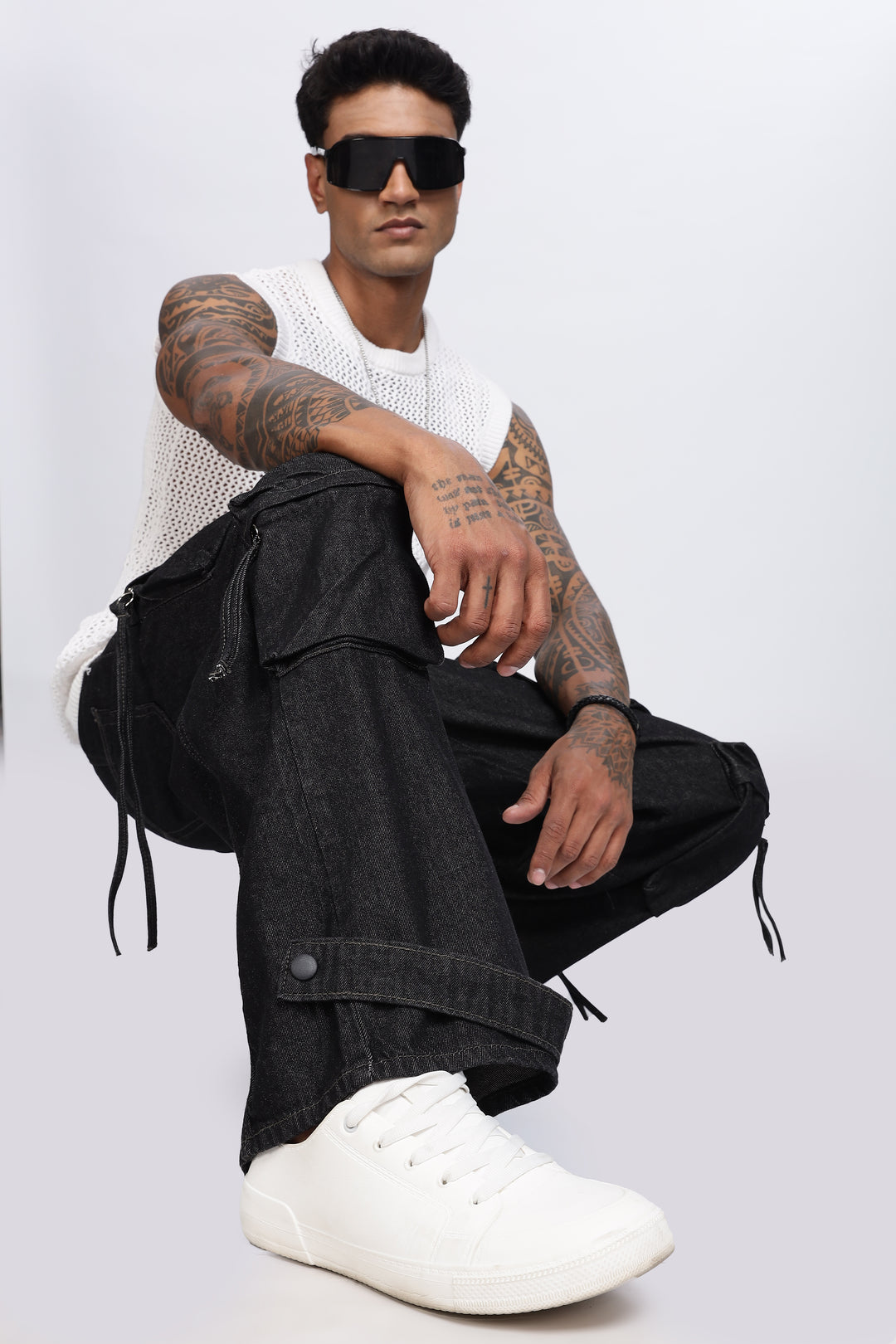 Coal Black Baggy Cargo Pants