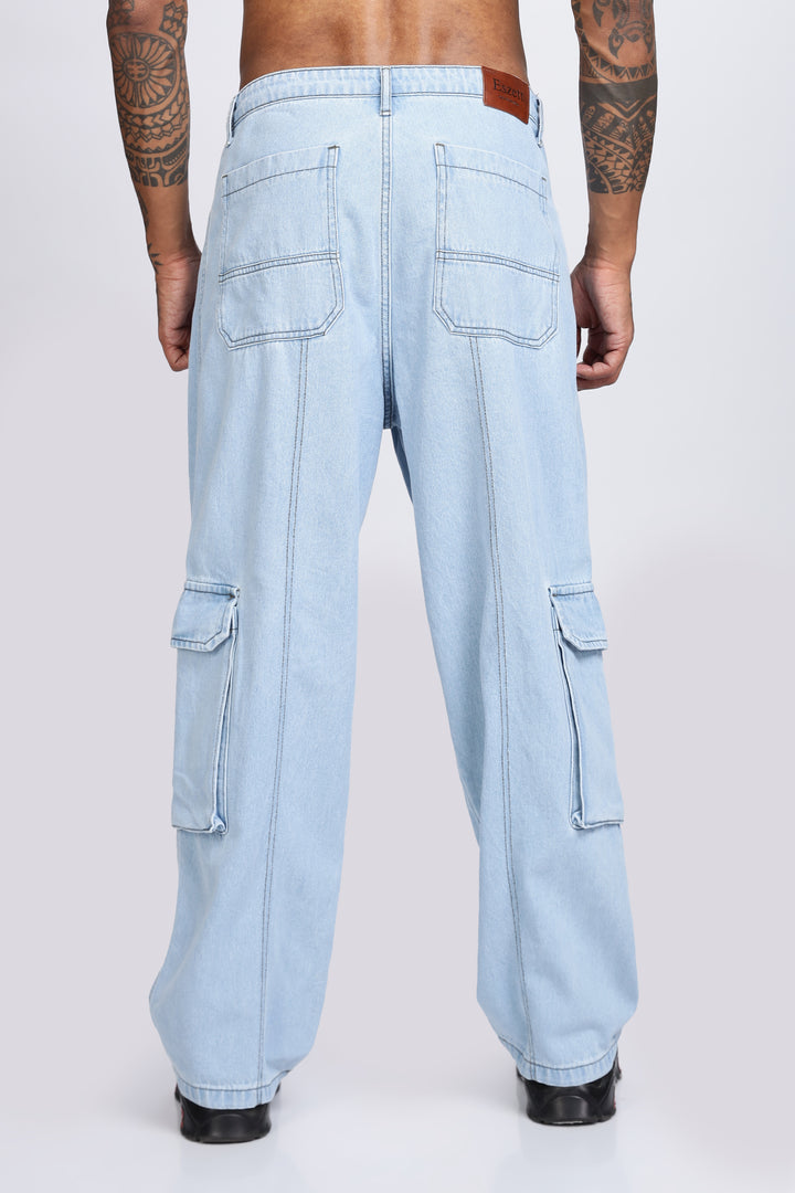 Glacial Blue Baggy Cargo Pants
