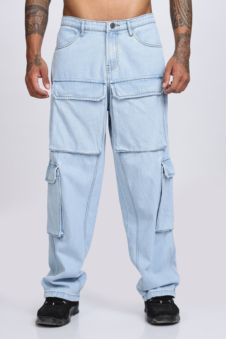 Glacial Blue Baggy Cargo Pants