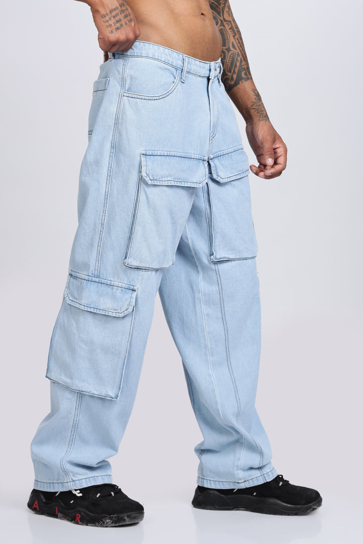 Glacial Blue Baggy Cargo Pants