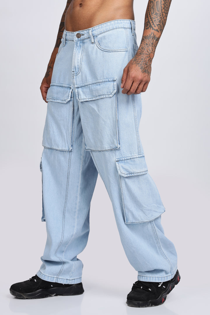 Glacial Blue Baggy Cargo Pants