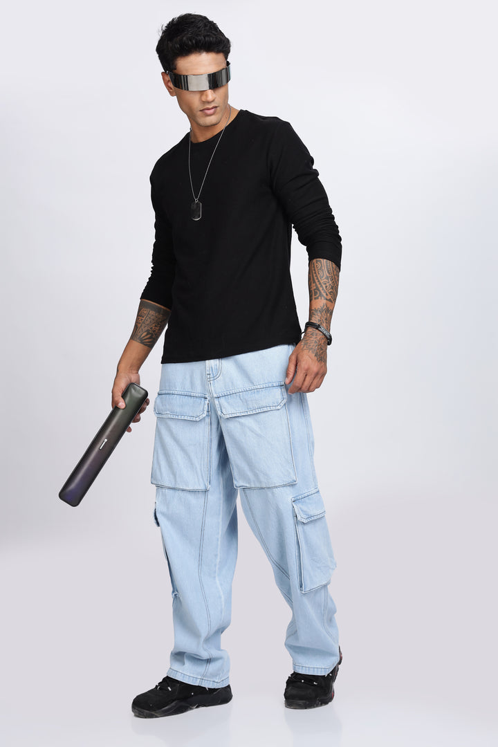 Glacial Blue Baggy Cargo Pants