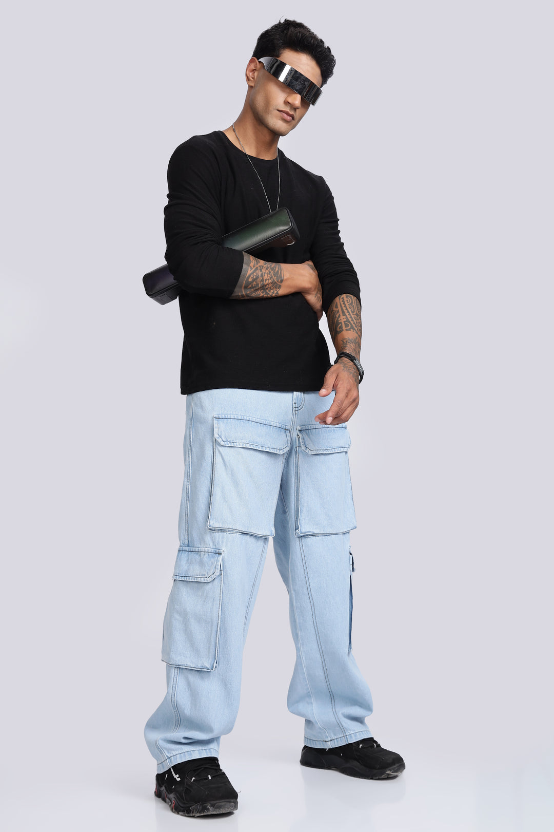 Glacial Blue Baggy Cargo Pants
