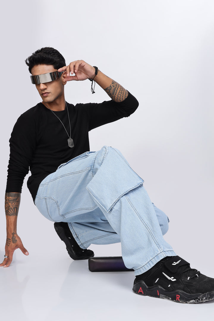 Glacial Blue Baggy Cargo Pants