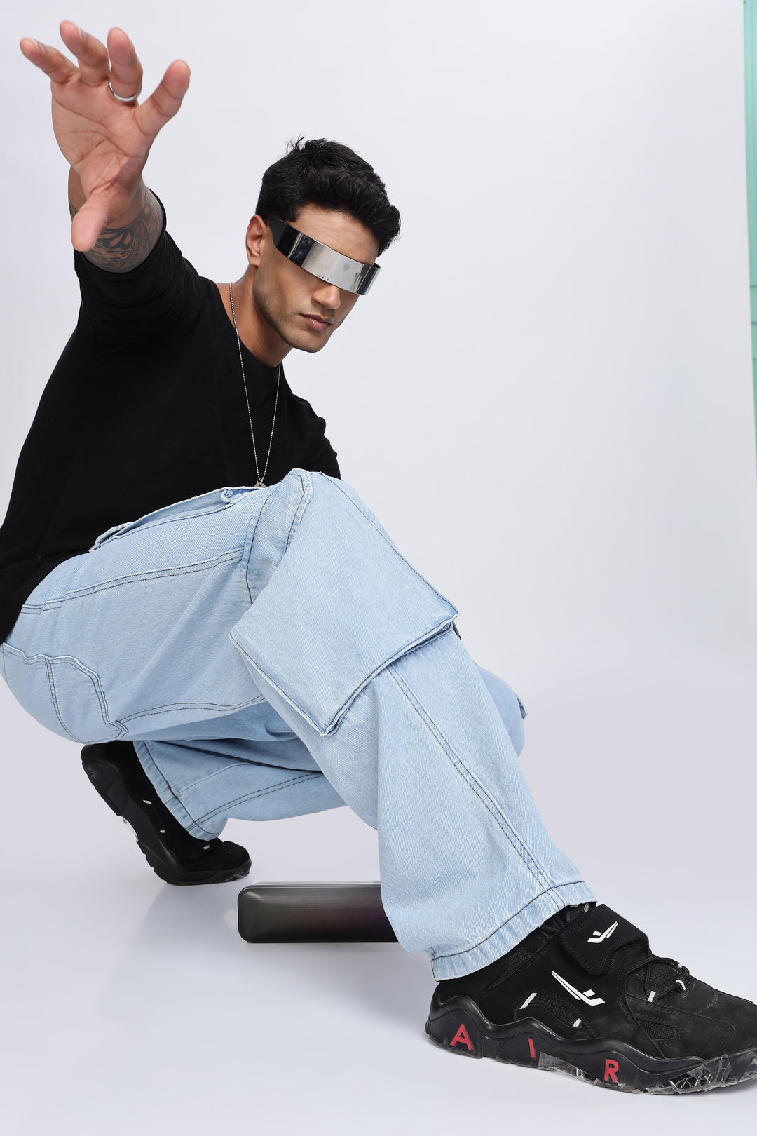 Glacial Blue Baggy Cargo Pants