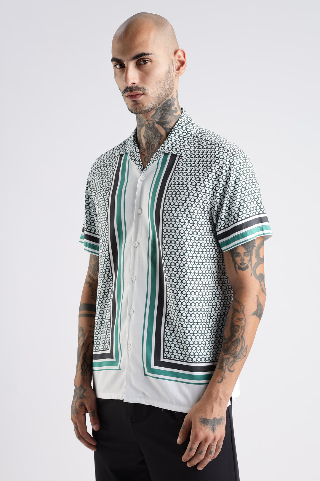 Originals: White Block Print Cotton Cuban Shirt