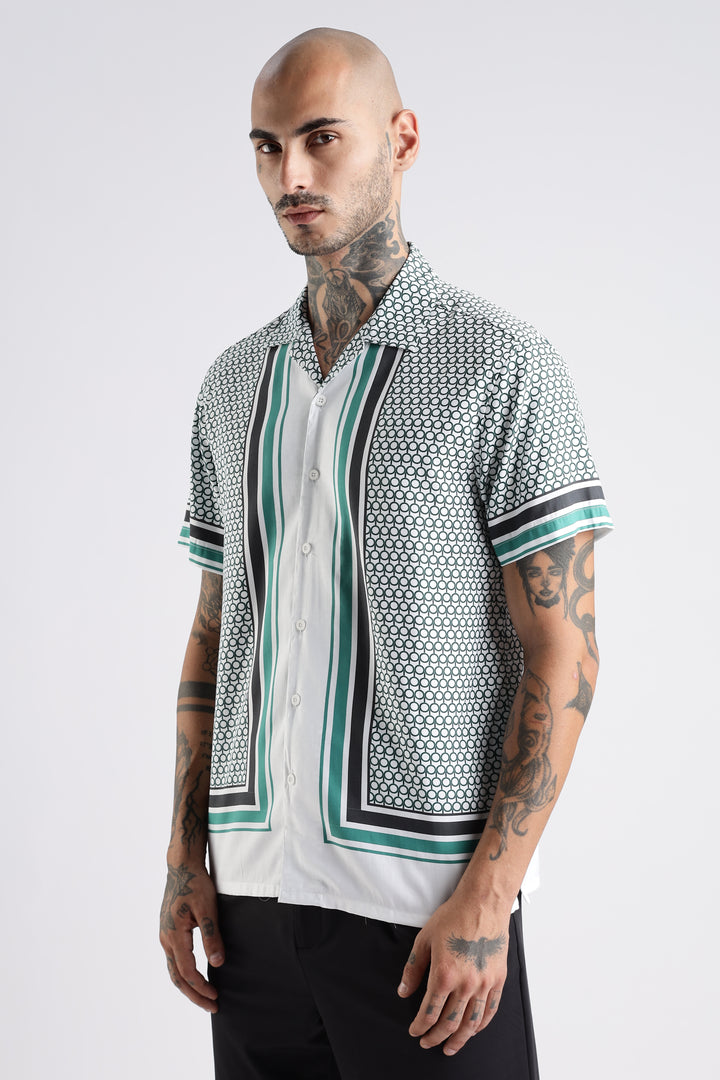 Originals: White Block Print Cotton Cuban Shirt