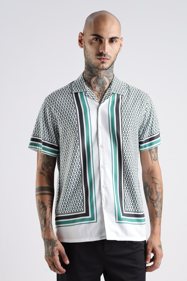 Originals: White Block Print Cotton Cuban Shirt