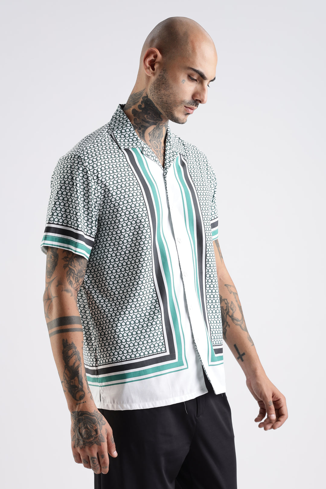 Originals: White Block Print Cotton Cuban Shirt