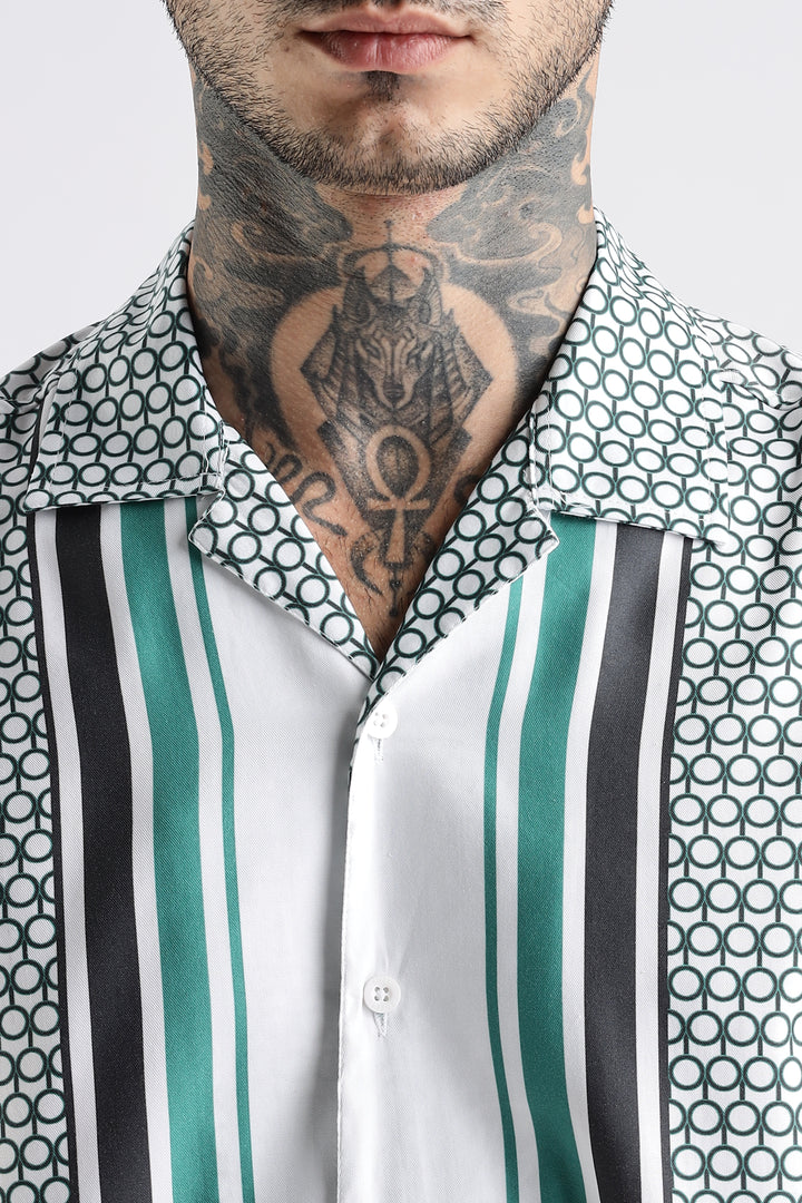 Originals: White Block Print Cotton Cuban Shirt