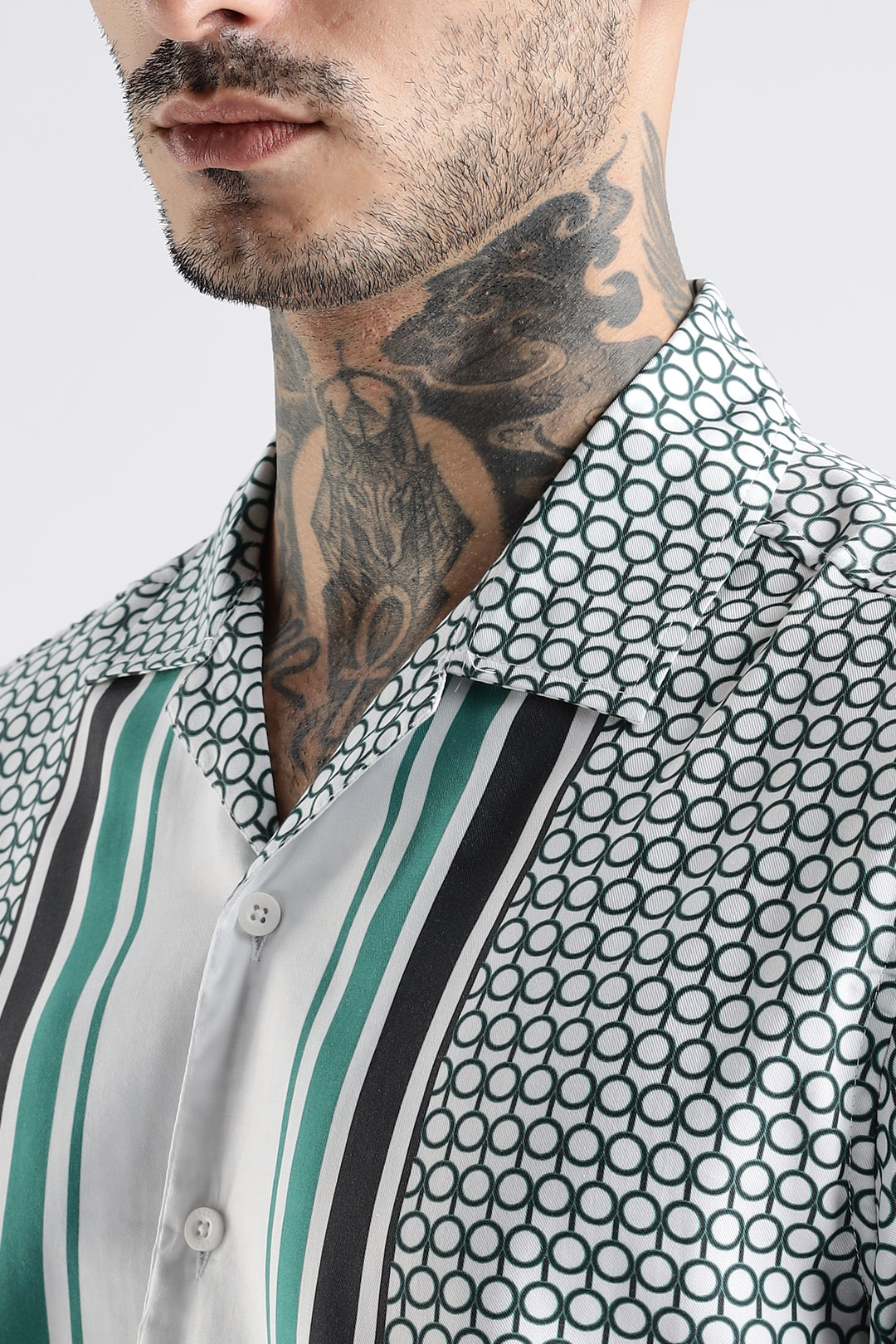 Originals: White Block Print Cotton Cuban Shirt