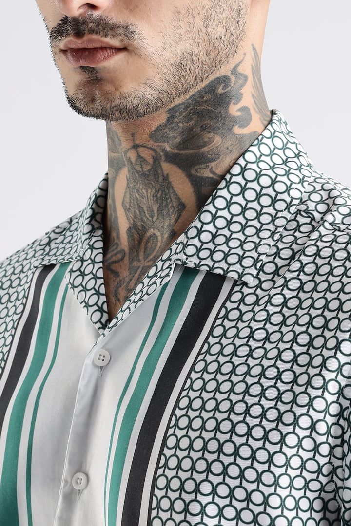 Originals: White Block Print Cotton Cuban Shirt