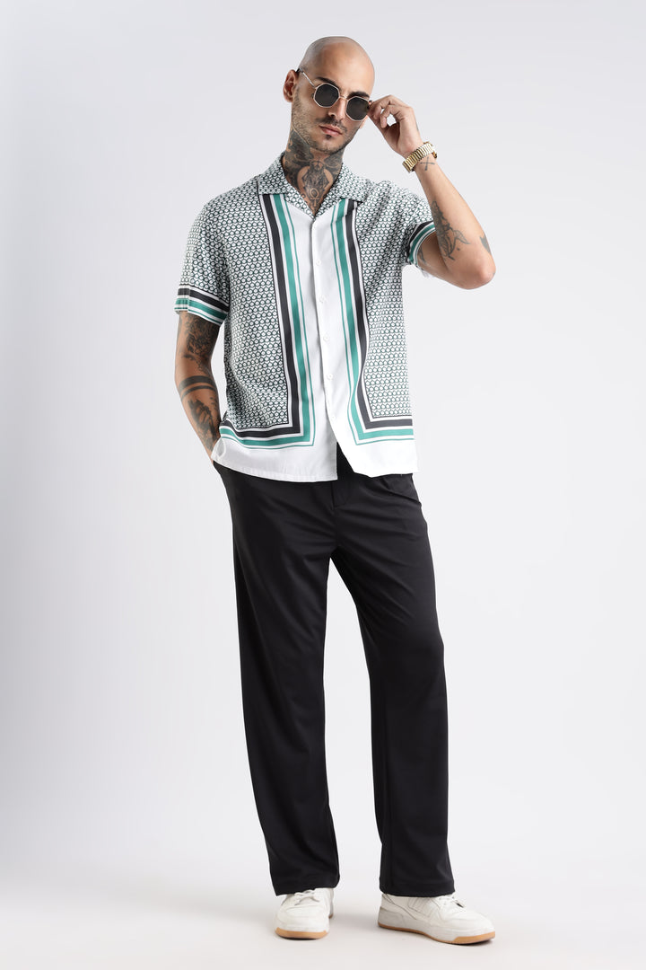 Originals: White Block Print Cotton Cuban Shirt