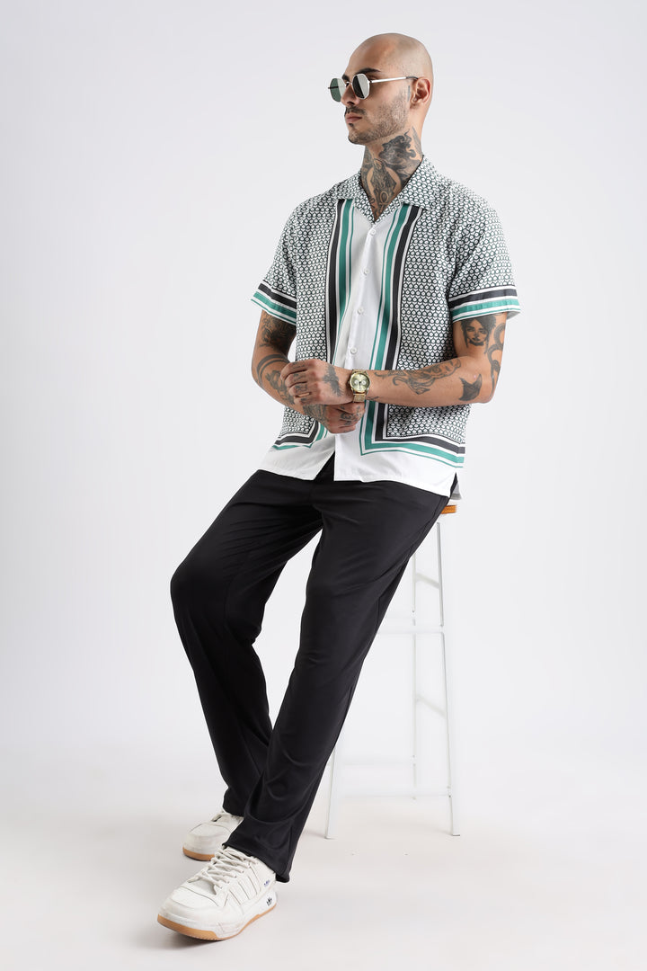 Originals: White Block Print Cotton Cuban Shirt