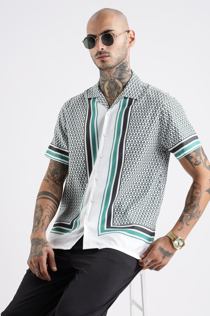 Originals: White Block Print Cotton Cuban Shirt