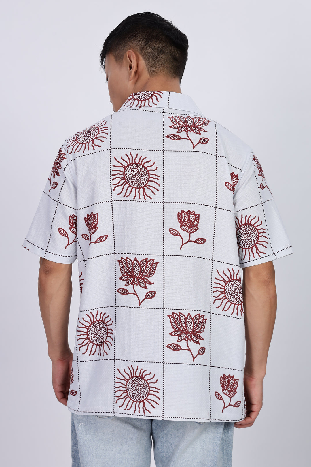 Textured: Cubic Sun Printed White Cuban shirt