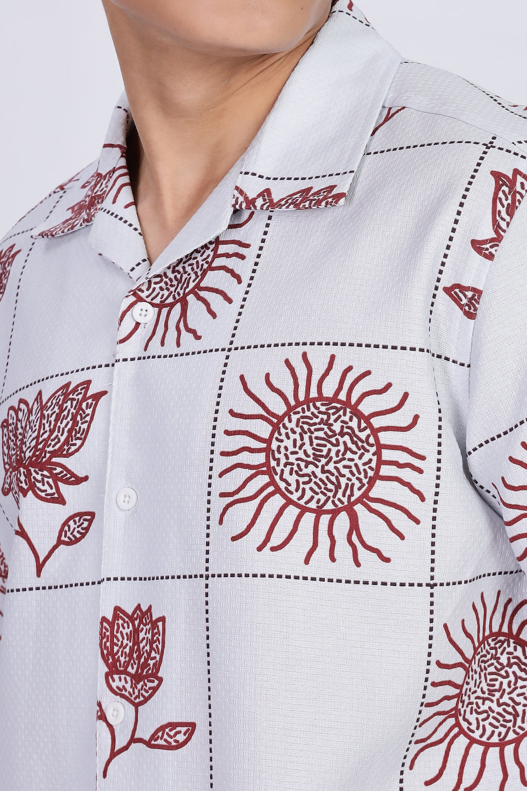 Textured: Cubic Sun Printed White Cuban shirt