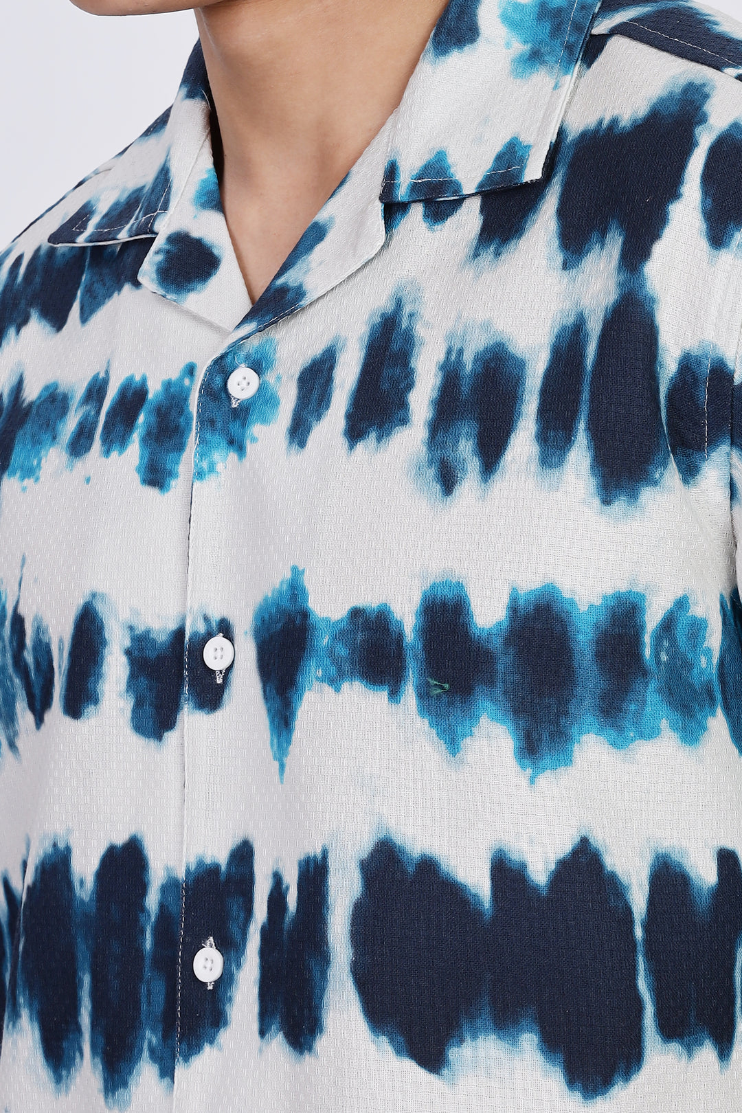 Emulsion Blue Textured Cuban Shirt