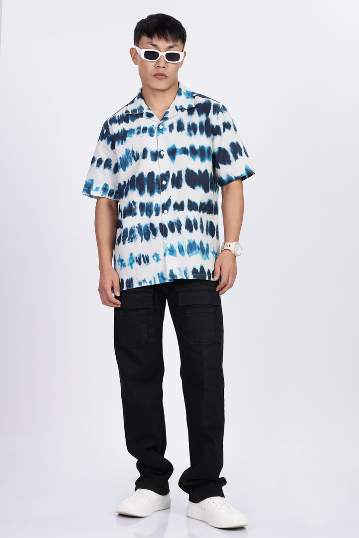 Emulsion Blue Textured Cuban Shirt
