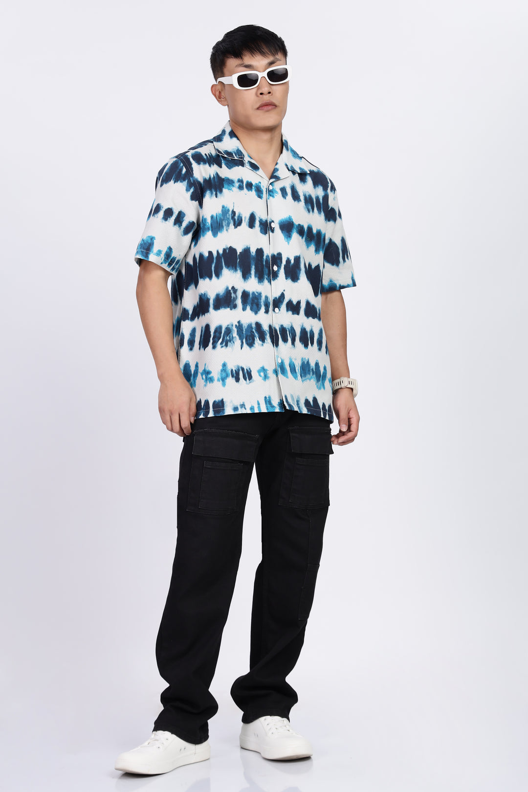 Emulsion Blue Textured Cuban Shirt