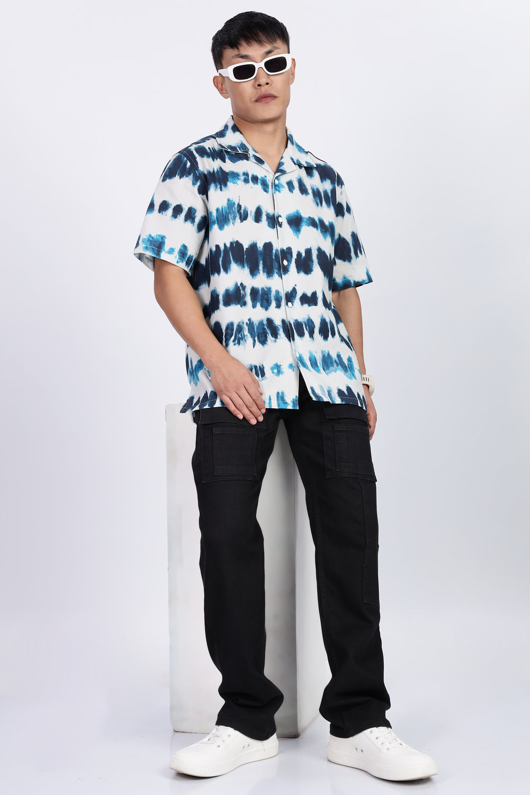 Emulsion Blue Textured Cuban Shirt