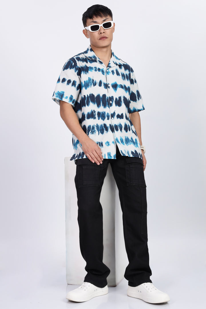 Emulsion Blue Textured Cuban Shirt