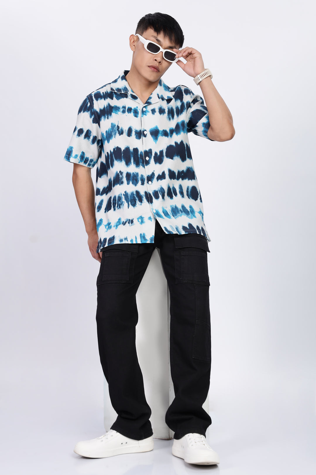 Emulsion Blue Textured Cuban Shirt