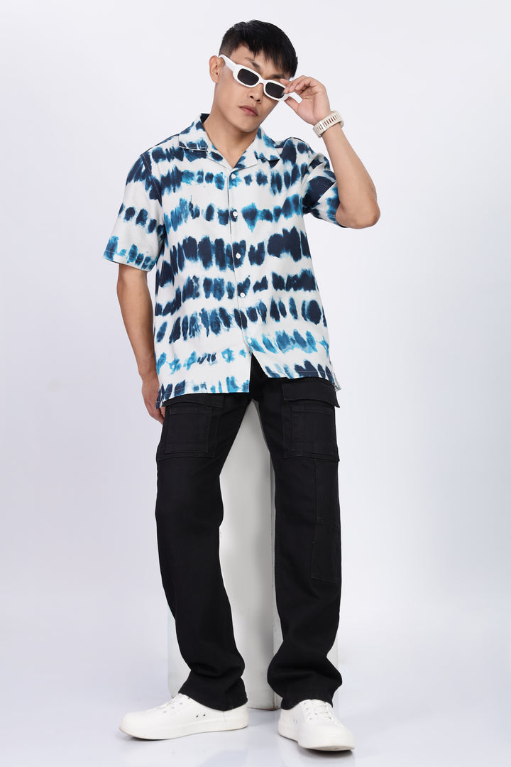 Emulsion Blue Textured Cuban Shirt
