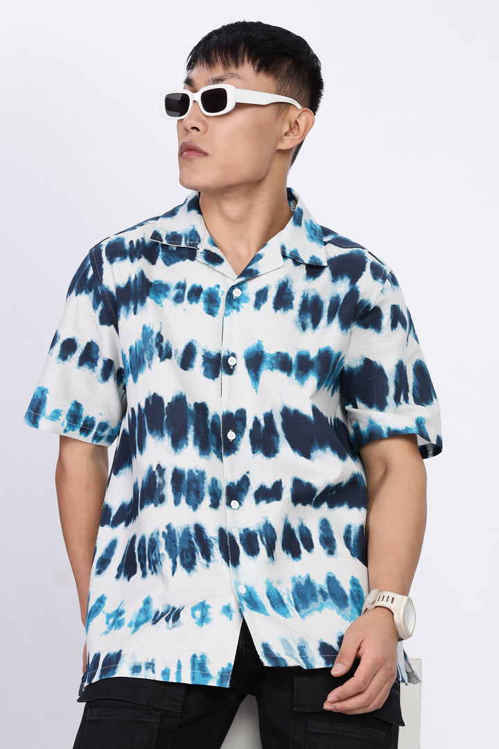 Emulsion Blue Textured Cuban Shirt