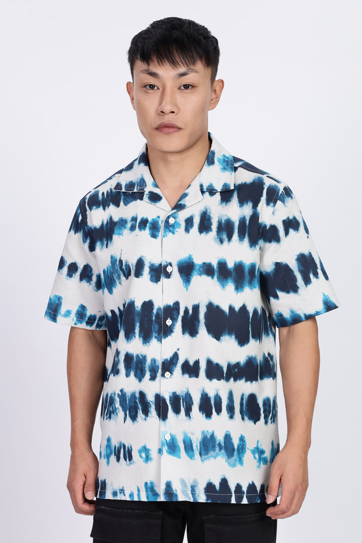 Emulsion Blue Textured Cuban Shirt