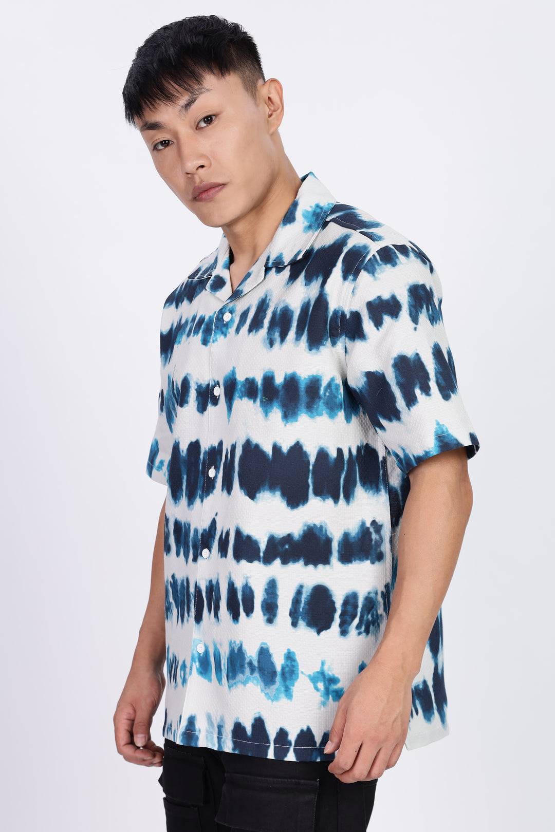 Emulsion Blue Textured Cuban Shirt