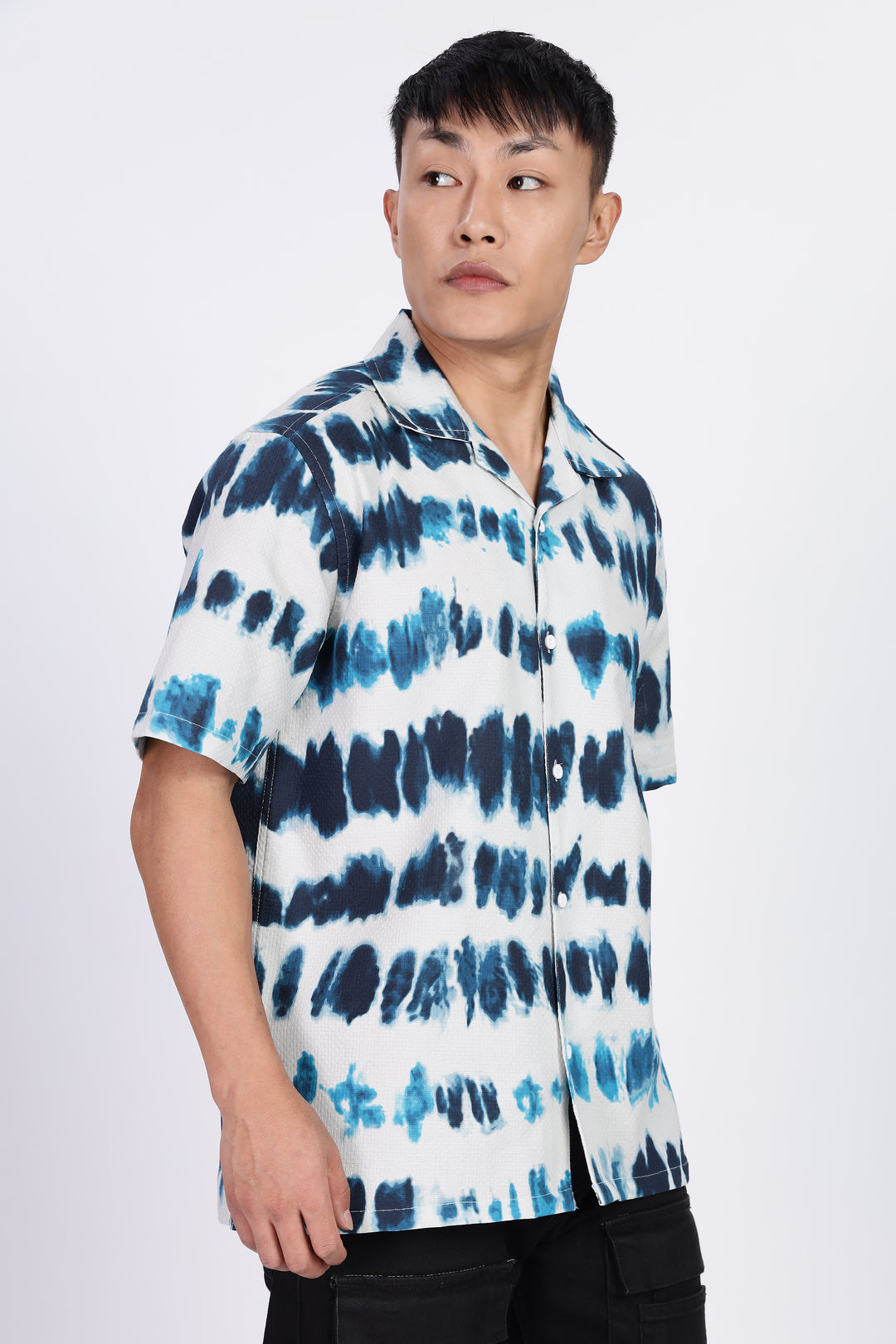 Emulsion Blue Textured Cuban Shirt