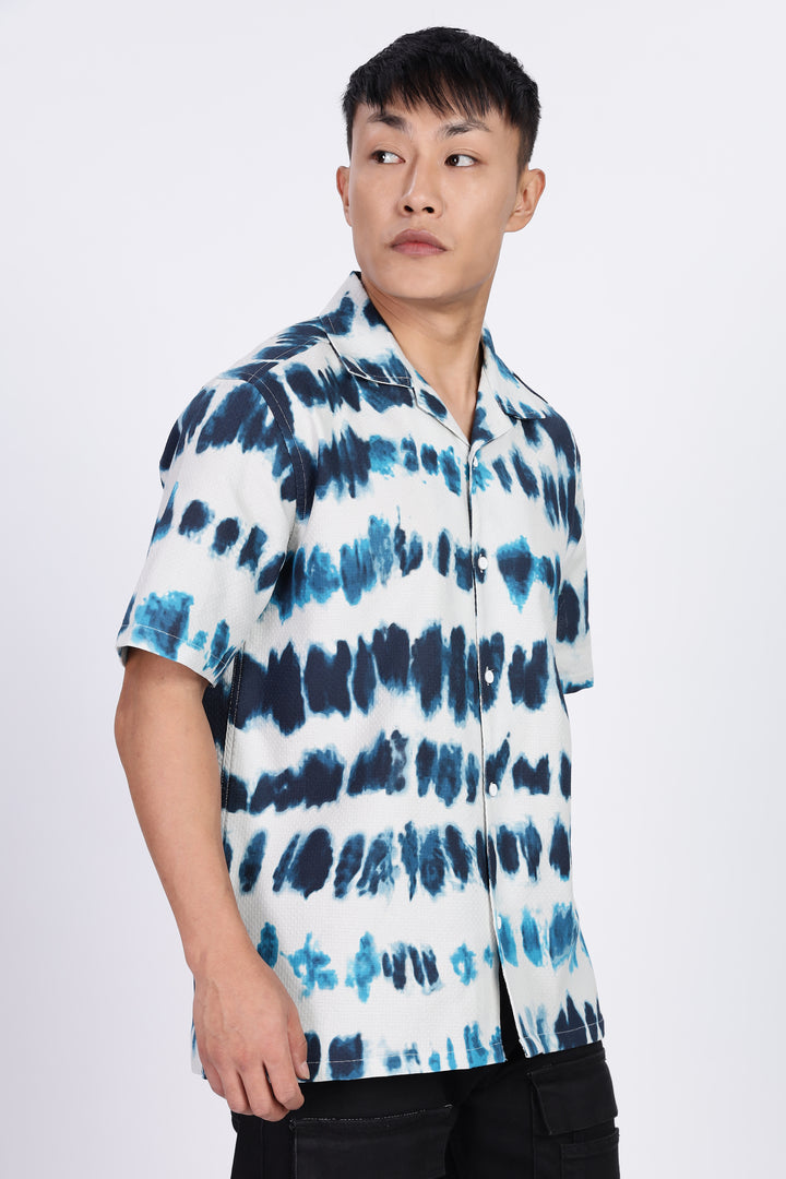 Emulsion Blue Textured Cuban Shirt