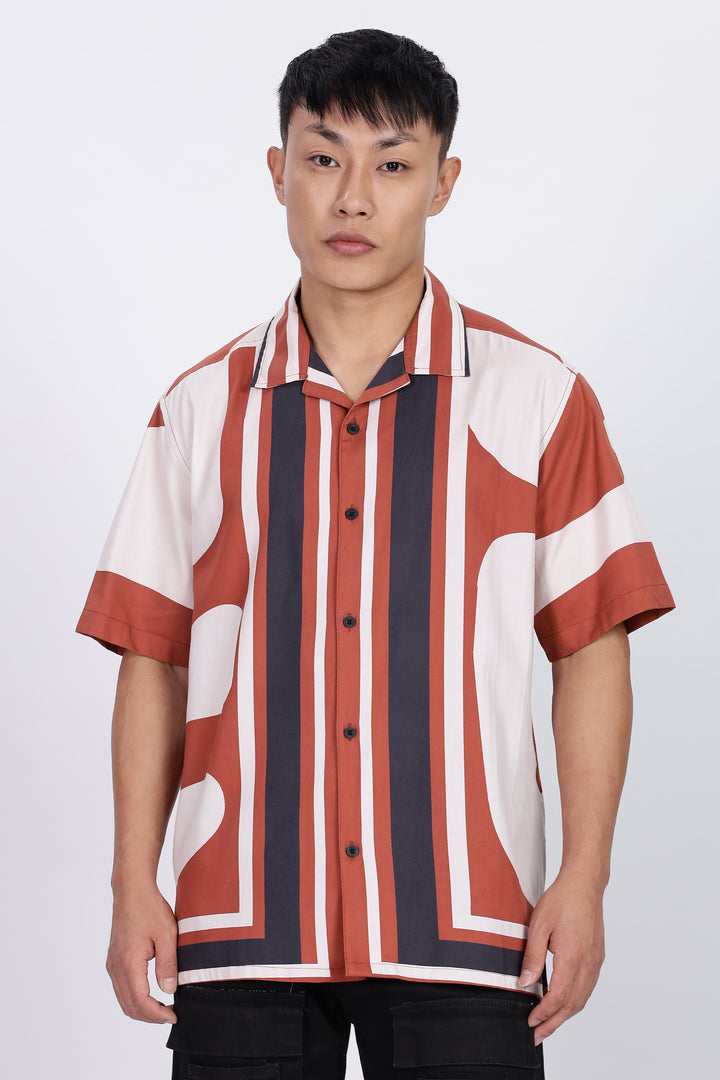 Classic: Abstract Printed Red Cuban Shirt